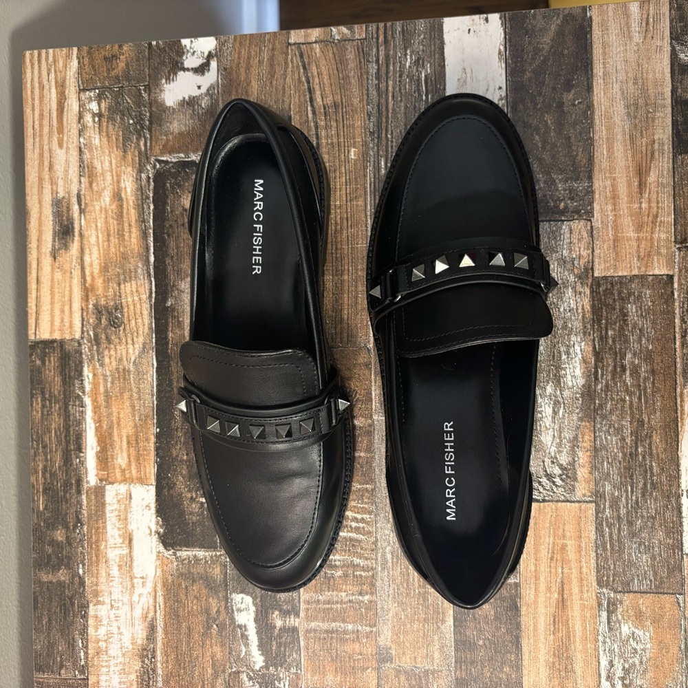 Marc Fisher Black Studded Leather Loafers | Size 7 - Picture 6 of 7